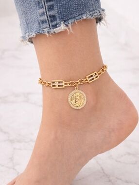 3/$30 Vintage Virgin Mother Mary Charm Cross Chain Anklet